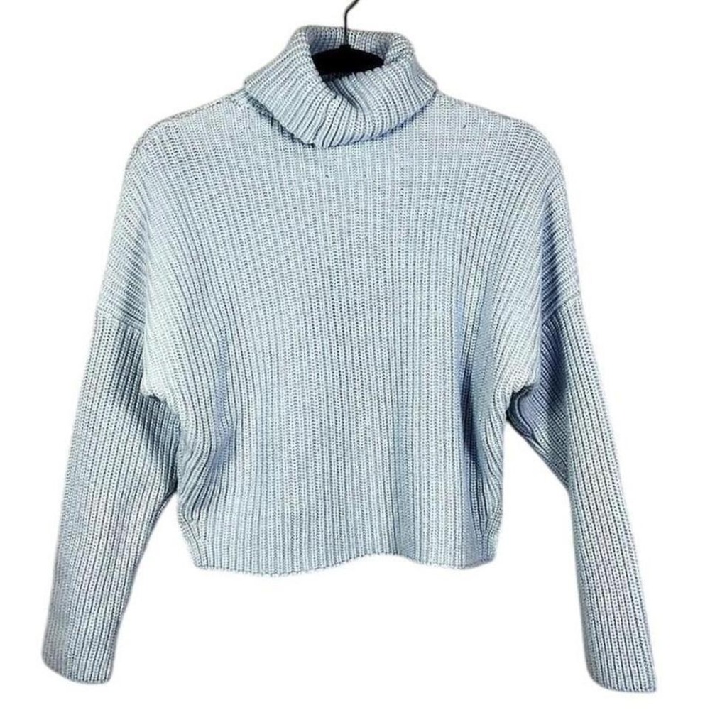 Abercrombie & Fitch Light Blue Ribbed Turtleneck Cropped Sweater‎ Womens Small